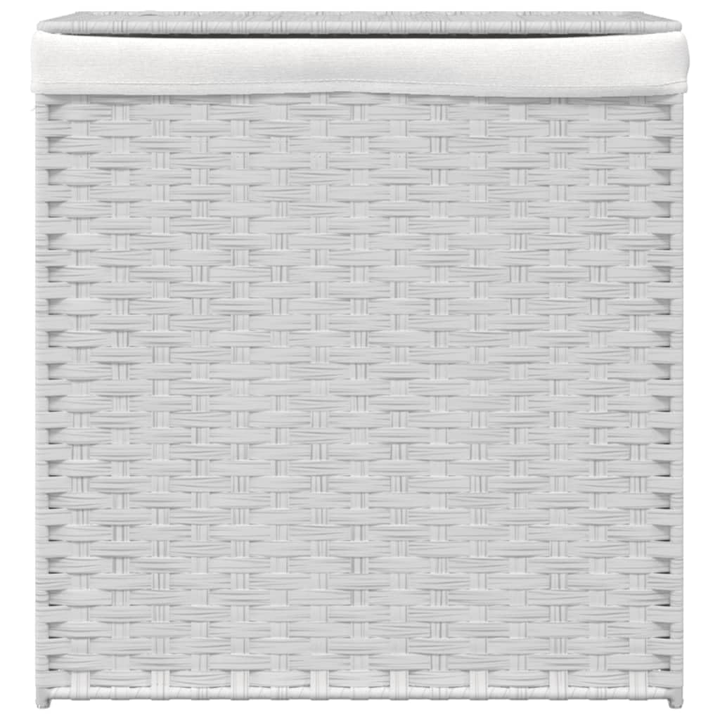 Mangloder - Cesto para la colada con 2 compartimentos, color blanco, 53 x 35 x 57 cm, polirratán, con tapa, asa y bolsa interior extraíble, plegable, para cuarto de baño, lavandería, ahorro de espacio