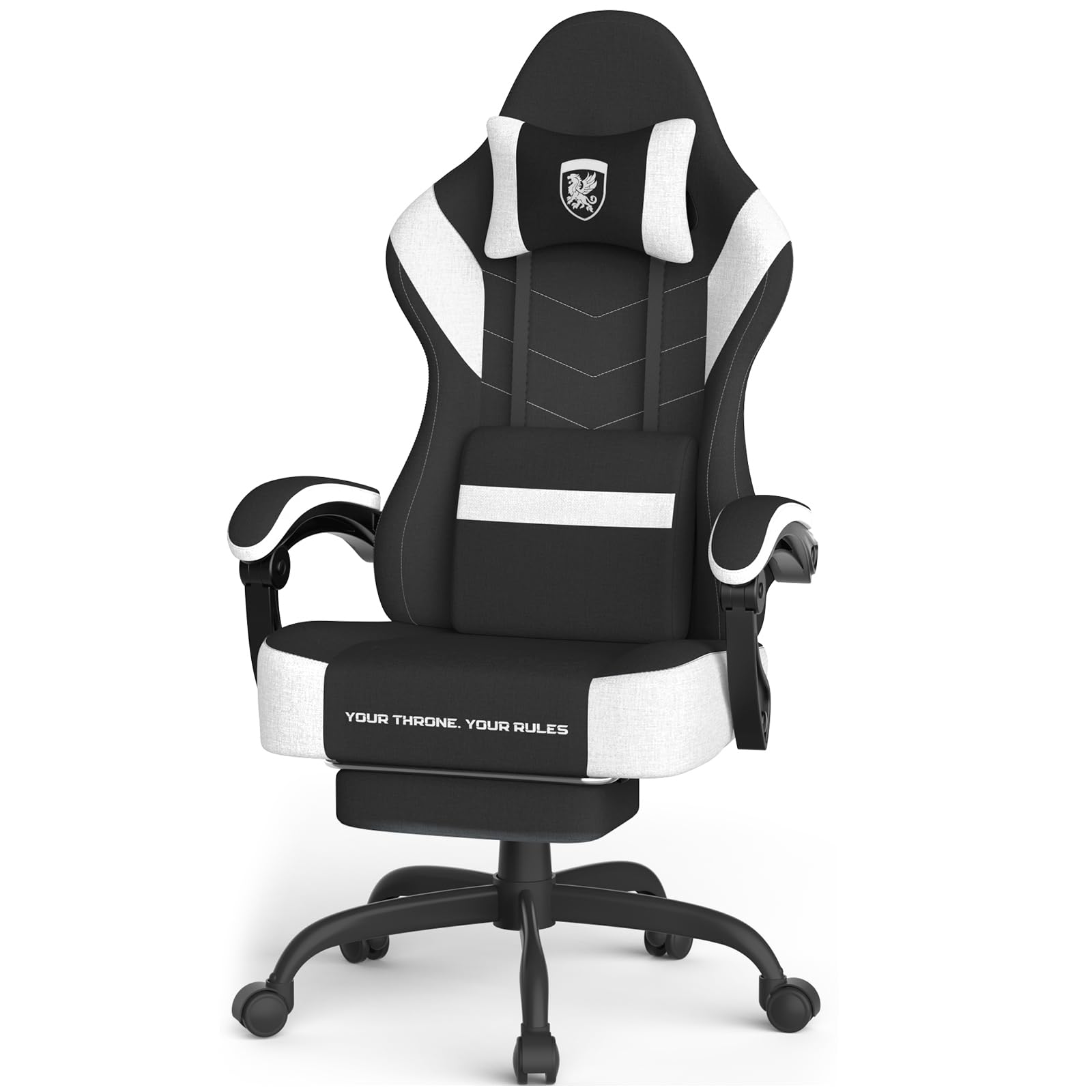 Ferghana Chaise Gaming Ergonomique，Chaise Bureau Gamer，Fauteuil Gamer avec Massage Lombaire,Respirant Tissu,Dossier Inclinable,Repose-Pieds,Hauteur Réglable,Fauteuil de Bureau-Adulte/Enfant，Noir