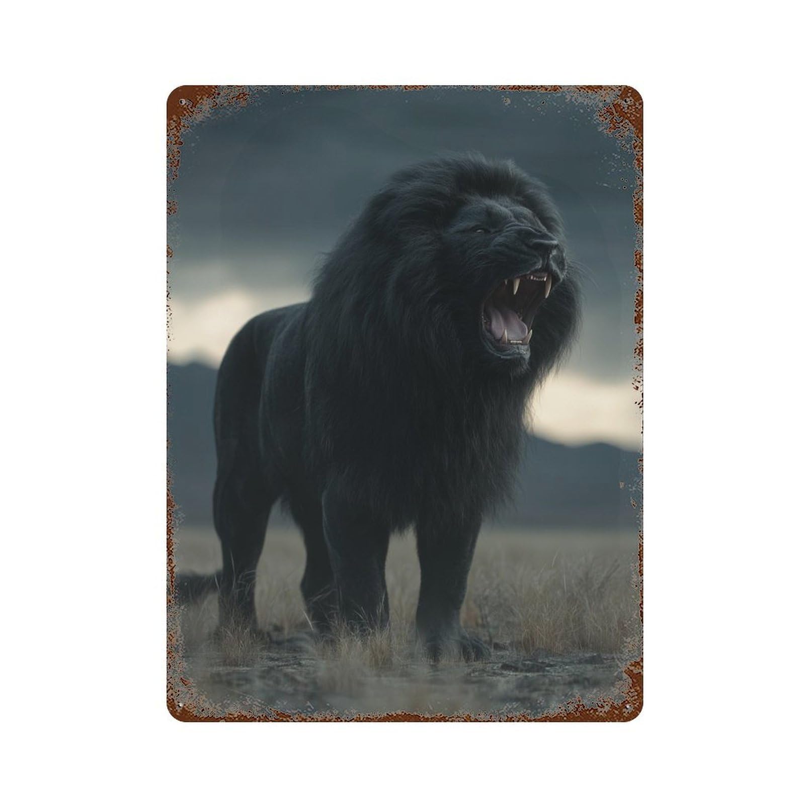 Black Lion Roar Vintage Metal Tin Sign 15.7"x11.8", Farmhouse Wall Decor for Garage, Bar And Workshop Decor