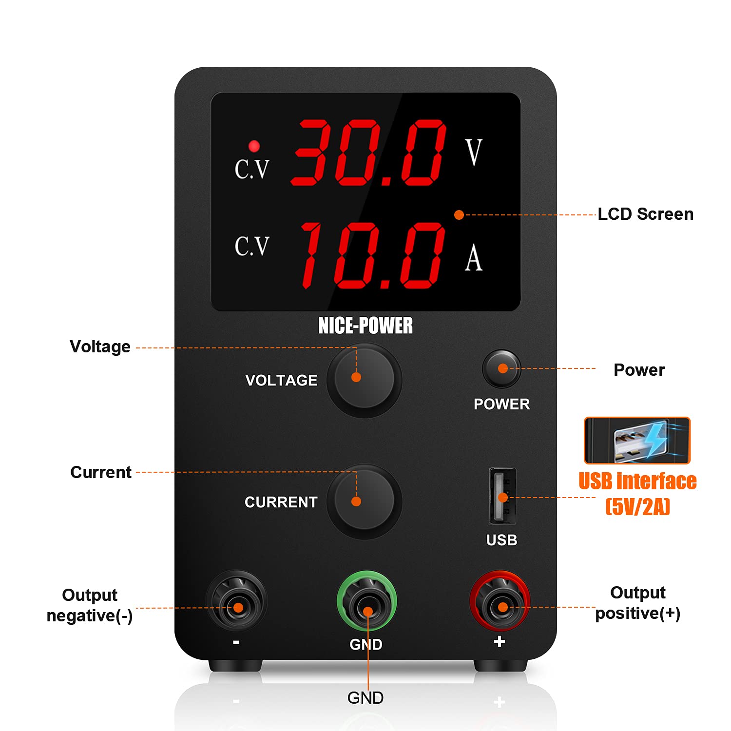 NICE-POWER DC Power Supply Adjustable Variable 3Digital LED Display Adjustable Regulated Switching DC Lab Bench Power Supply Digital (Black)