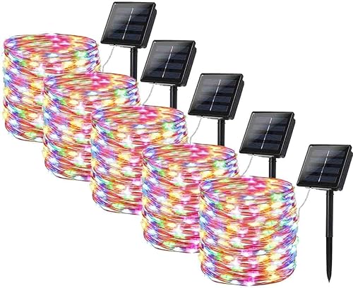 Guirnalda de luces solares, 100 luces LED de alambre de cobre, luces solares de 33 pies, 8 modos, impermeables, para exteriores, para fiestas de