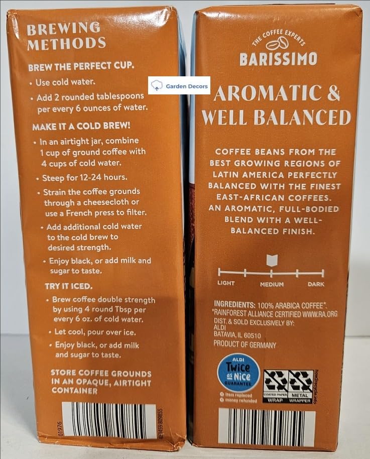 Generic German Barissimo Low Acidity Medium Roasted Ground Coffee 17.6oz 500g (Two Packs)