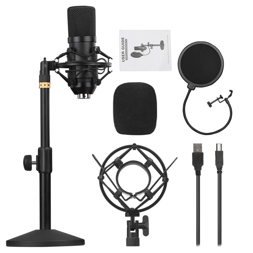 JEOZBM Microfono a Condensatore USB per Computer PC, Kit Microfono Cardioide Hi Fi con Filtro Anti-Pop a Prolunga per Studio di Registrazione Podcasting