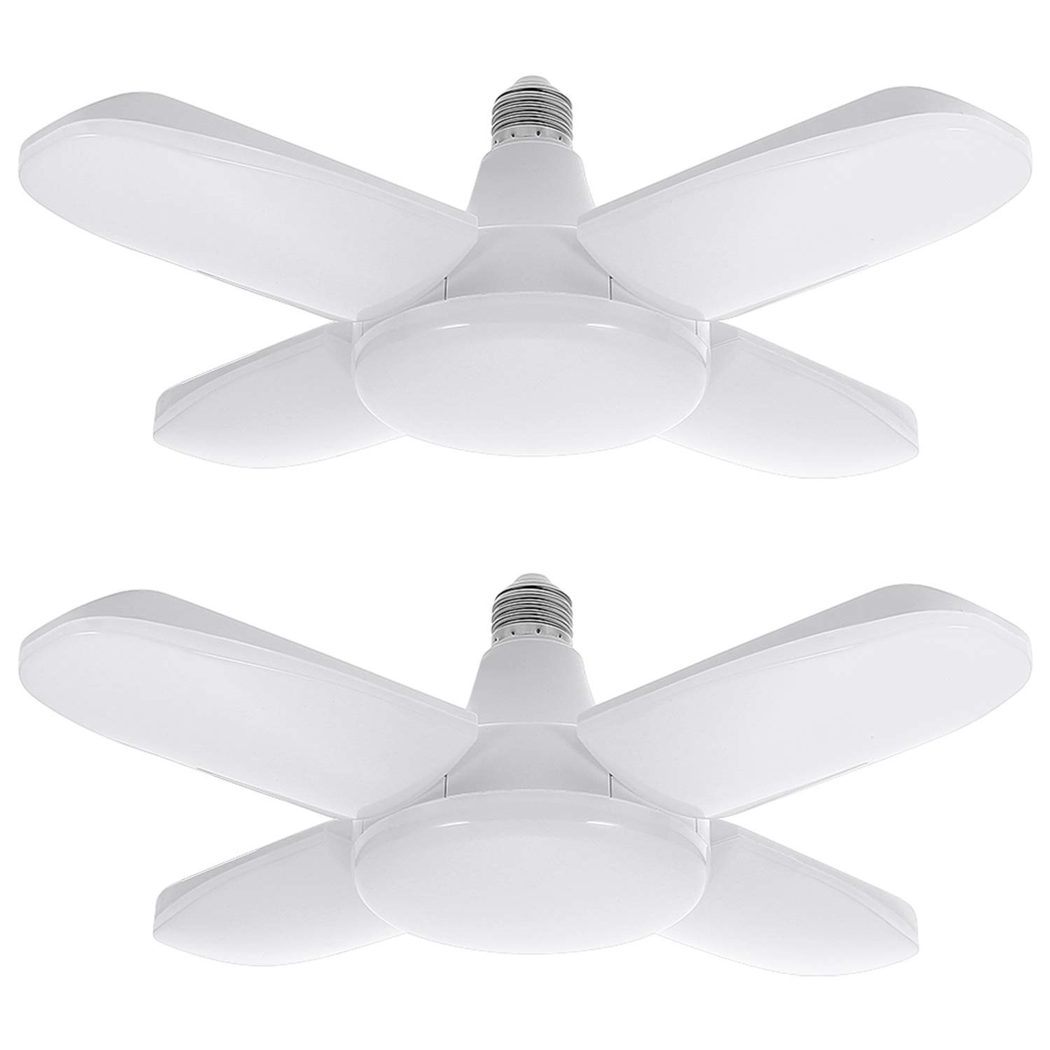 2 Pack Garage Lighting 60W 6000LM 6500K Workshop Ceiling Lighting with 4 Adjustable Panels, LED Garage Light E26/E27 Base for Warehouse, Barn, Basement