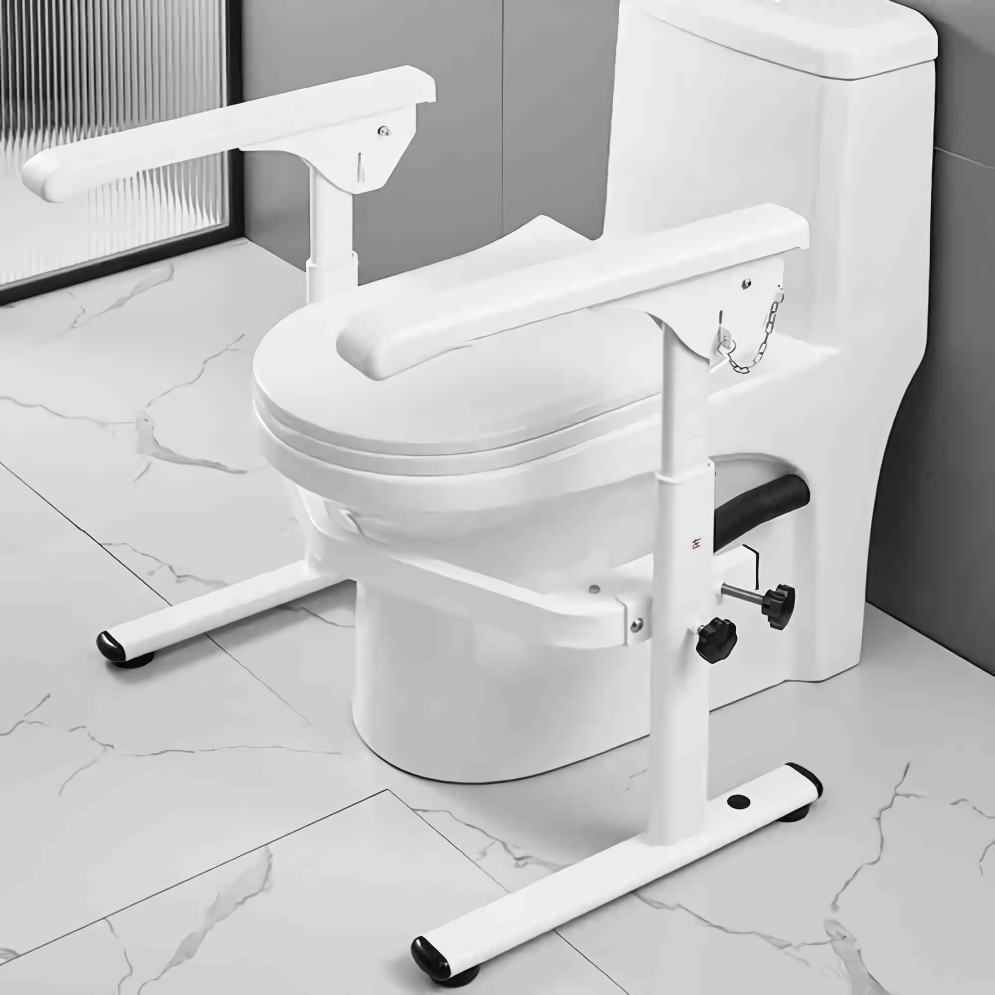 Maniglione WC Regolabile in Altezza Pieghevole - Struttura a Terra con Supporto Sicurezza per Anziani & Disabili, Montaggio Istantaneo