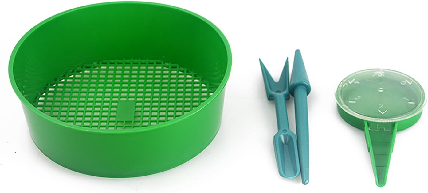 erozy 4-Pack Garden Hand Tool Sets - Sowing Seeds Dispenser, Seedlings Dibber, Widger, Mesh Garden Sieve