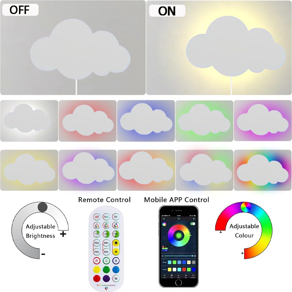 LED Lámpara de Pared RGB Regulable Apliques de Pared con Mando a Distancia y APP Moderna Habitación Infantil Lámpara de Noche con Enchuf para Salón Dormitorio Pasillo Hotel Cambia de Color Iluminación