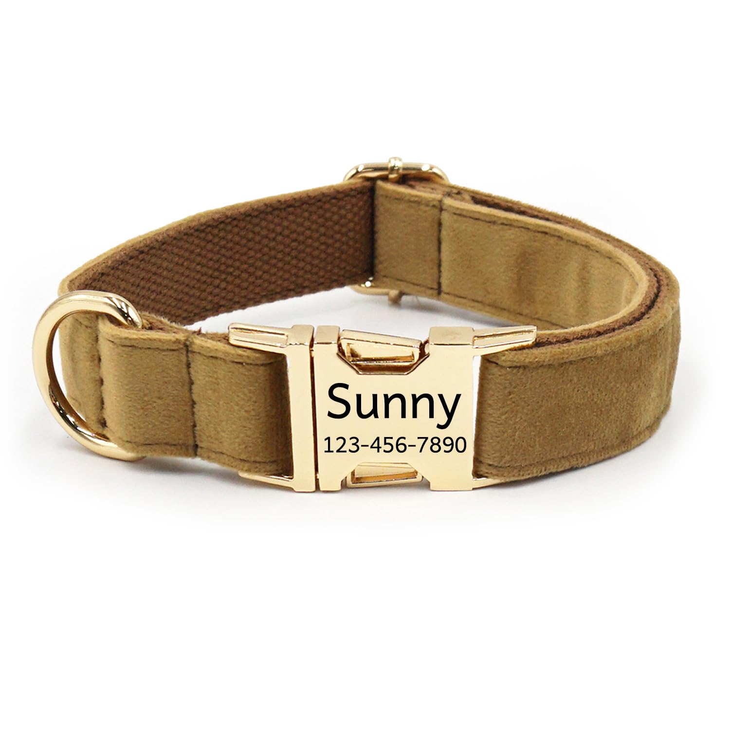 Personalized Soft Dog Collar, Laser Engraved Metal Buckle Dog Tag, Adjustable Through D-Ring, and Colors(Brown,XS)