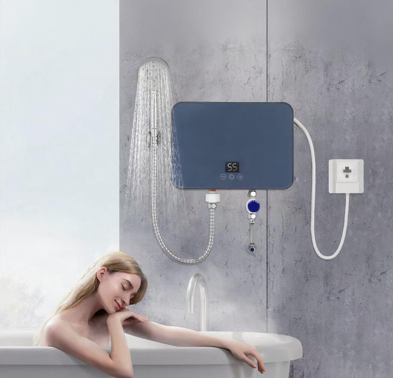 Mini Elektrische Durchlauferhitzer 220V 6000W Warmwasserbereiter mit LED Temperaturanzeige,Instant Durchlauferhitzer für Küche Bad (6kW)