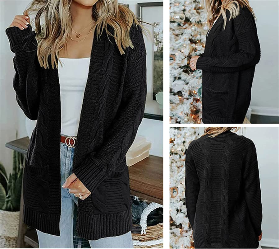 Andongnywell Women's Cable Knit Open Front Chunky Cardigans Sweaters Boyfriend Sweaters Jackets Overcoats Outwear3