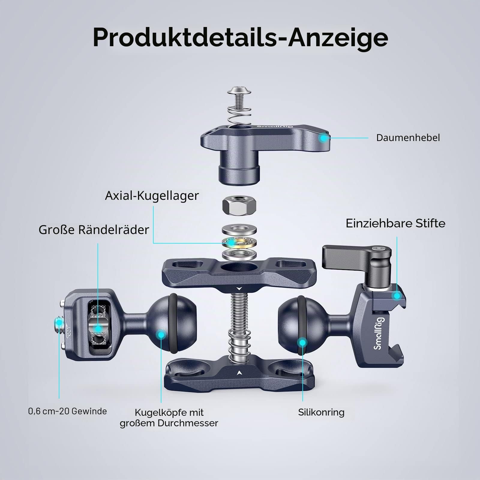 SMALLRIG Articulating Magic Arm mit NATO-Klemme und 1/4"-20 Schraube (mit einziehbaren Stiften), 360-Grad-Drehung Max. Belastung 5,5 kg Magic Arm für Monitor-Mikrofon und Licht – 3875
