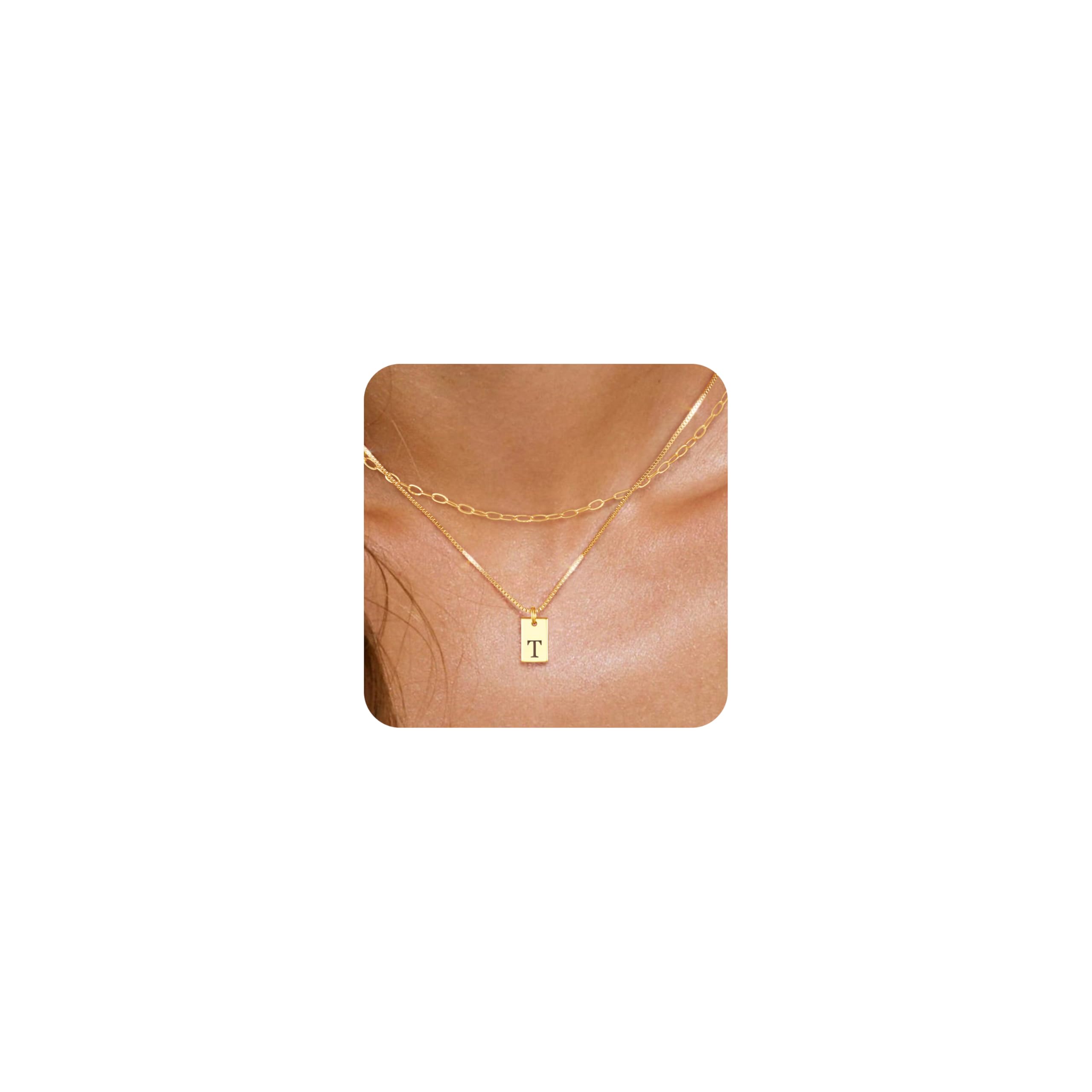 LLXYWJ Gold-Anfangshalsketten für Frauen, Nicht anlaufend, 14 Karat, zierliche quadratische Buchstaben-Anhänger-Halskette, wasserfest, AZ, Trendige dünne Kette, Name, personalisierter Mädchen-Schmuck
