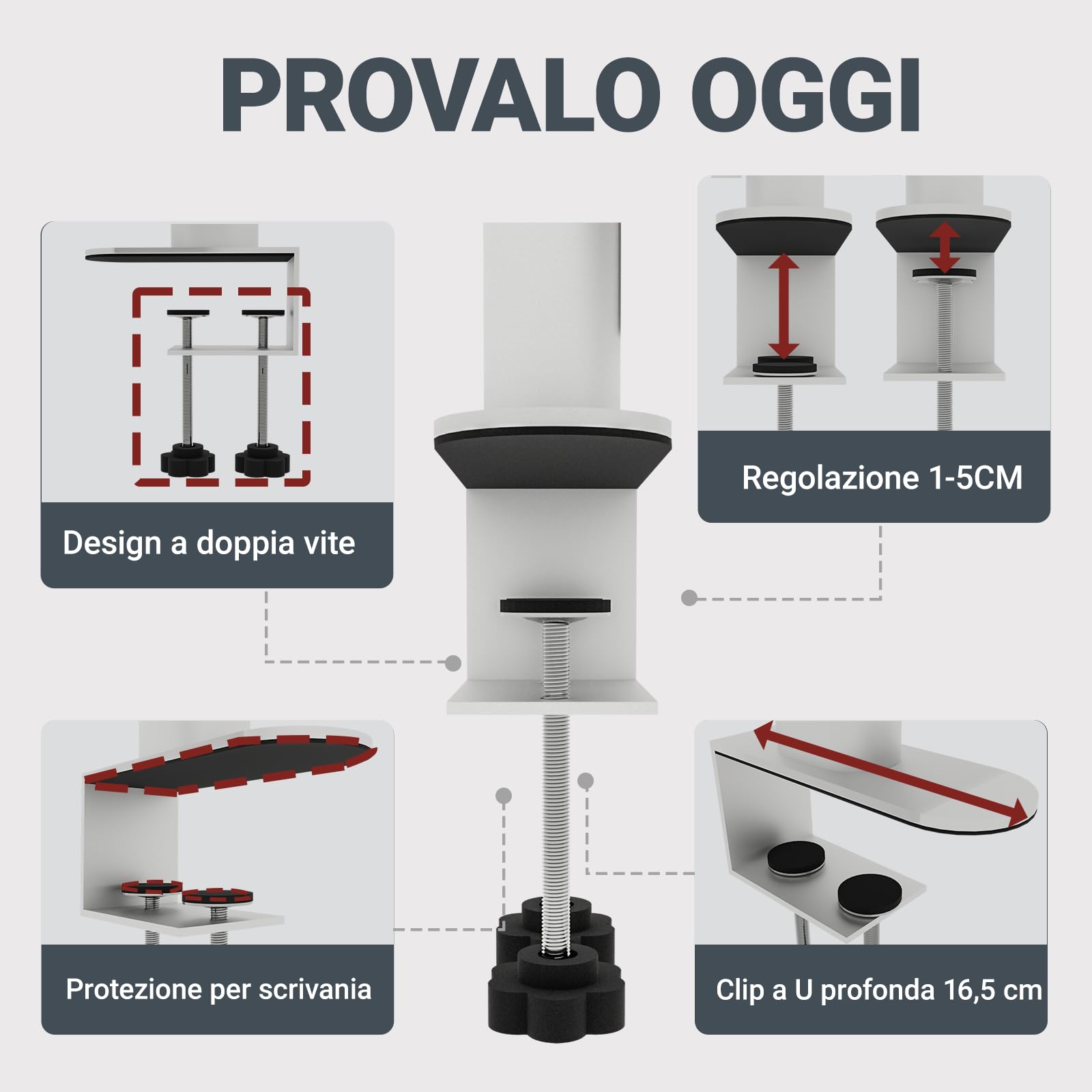 Scaffale da scrivania a 2 ripiani con morsetto, bianco, 80 cm, organizer da scrivania con pannello forato, libreria per casa, ufficio o dormitorio