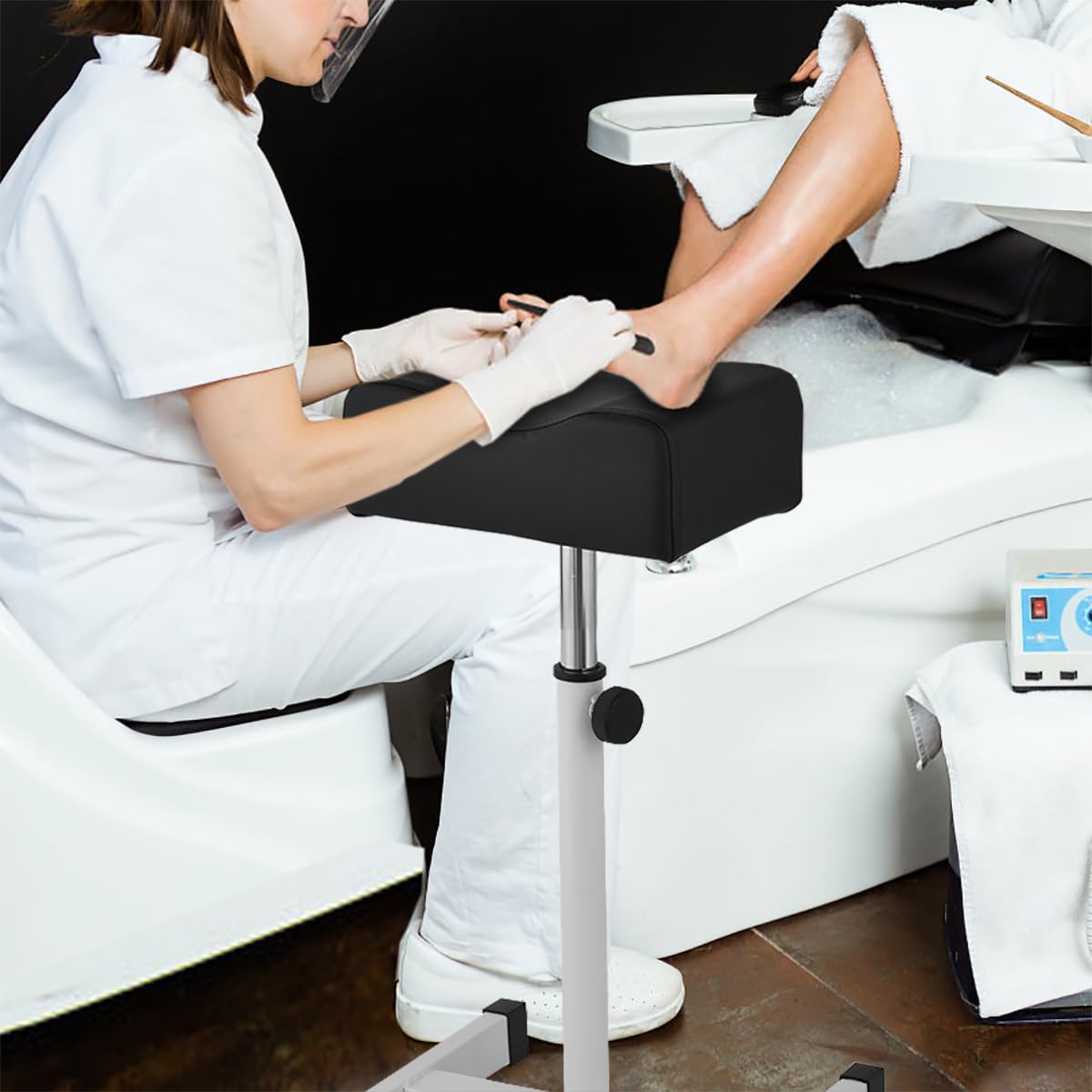 RELAX4LIFE Tabouret de Pédicure Hauteur Réglable 44-65 CM, Repose-Pieds Pédicure avec Coussin Doux, Support Pieds Portable pour Pédicure, Manucure, Spa, Charge 10 KG (Noir)