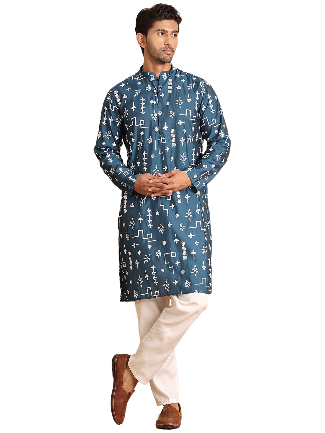 Embroidered Silk Blend Straight Kurta Pyjama.-image-4