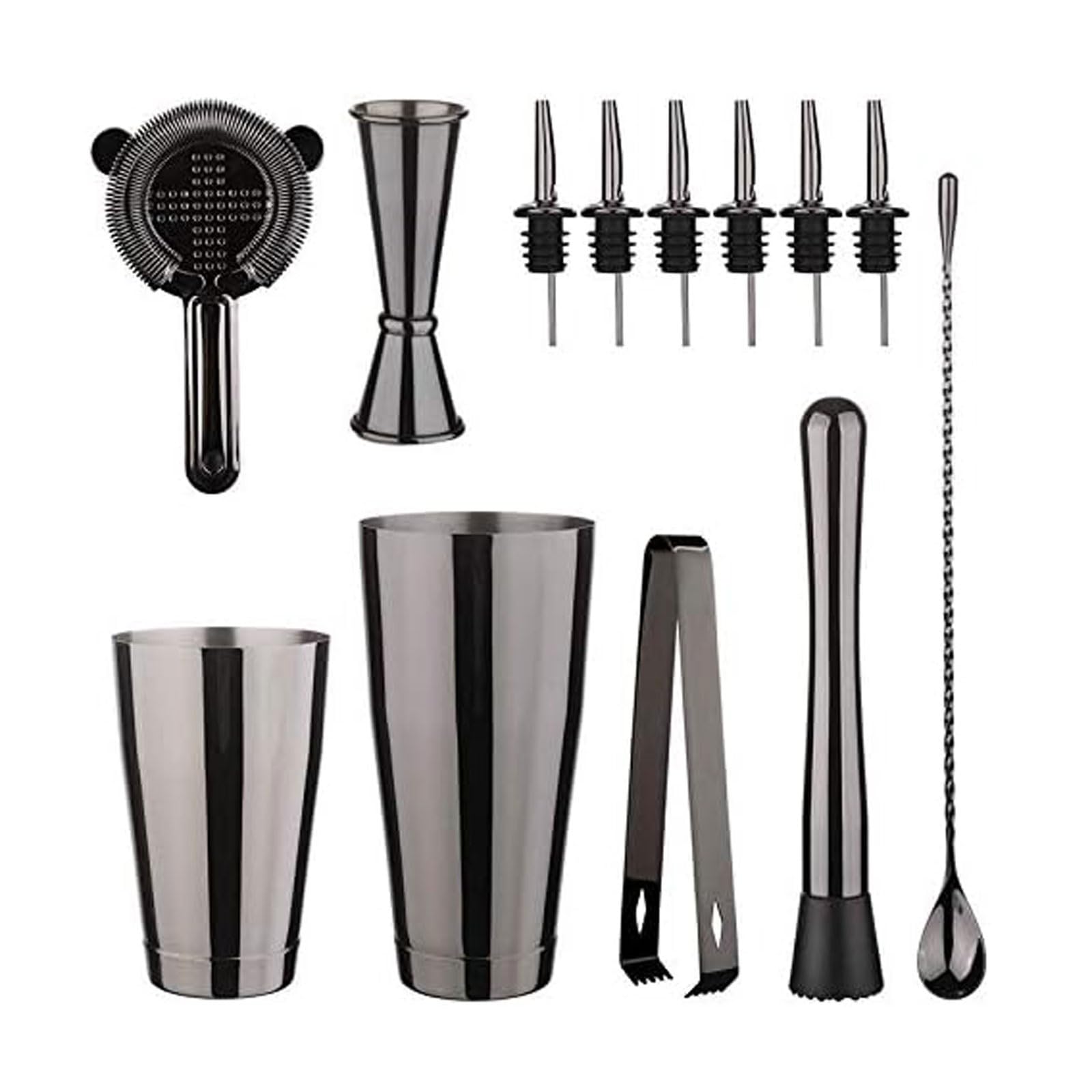 Juego de coctelera de Acero Inoxidable de 13 Piezas, Kit de Herramientas de Barra con colador for coctelería doméstica y Uso Profesional.