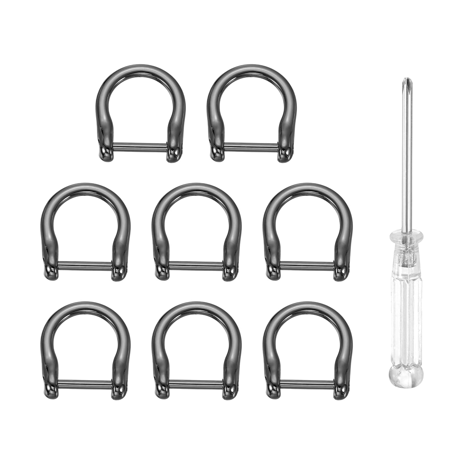 sourcing map 8pcs D-Rings Screw in Shackle 5/8" Metal Horseshoe U Shape Semicircle D Ring Purse Key Holder with Screwdriver for DIY Leather Craft Keychain Collar Accessories, Gun Black