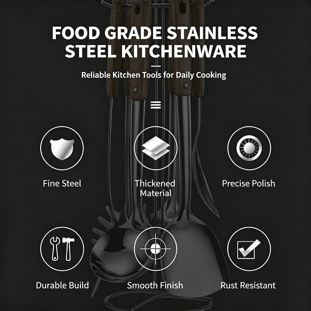 Set di 6 Utensili da Cucina in Acciaio Inox in Confezione Regalo, con Manici in Plastica Testurizzata Antiscottatura; Ideale per La Cucina Quotidiana E Come Idea Regalo