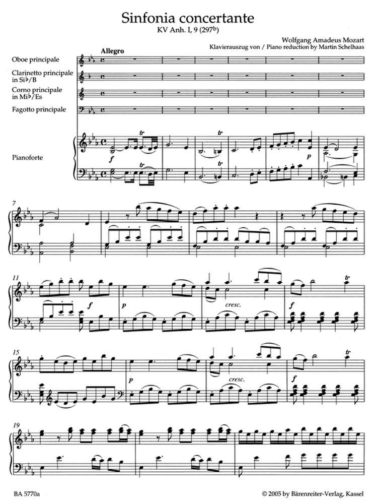 Sinfonia Concertante in Es KV297B - Oboe, Clarinet, Horn, Bassoon and Orchestra - SCORE