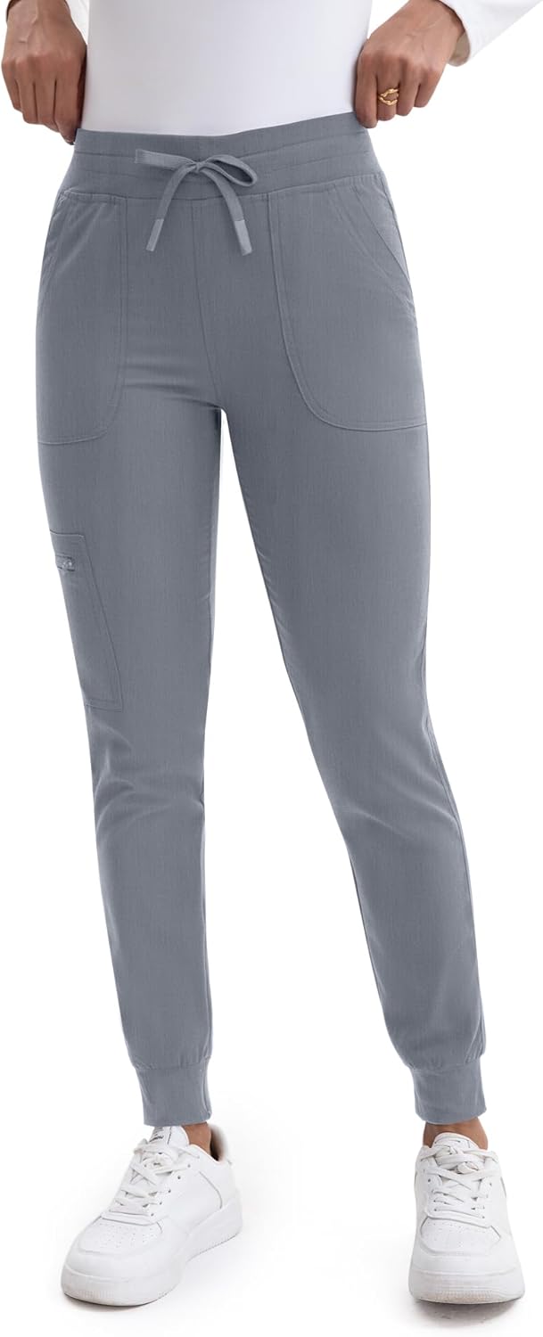 Scrub Pants for Women- Slim Fit Jogger Pants with 5 Pockets, Soft Fabric Cargo Work Pant (US, Alpha, X-Small, Regular, Regular, Standard, Gray) - Image 3
