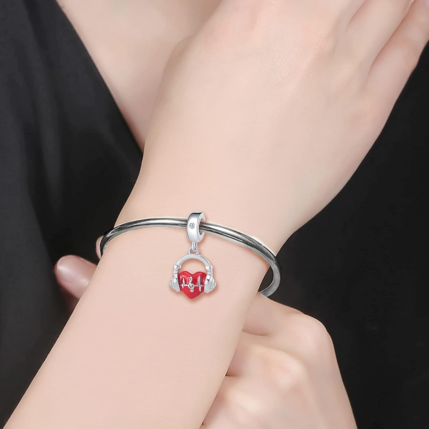 NanMuc Red Music Note Headset Heart Charm Compatible with Pandora Charms Bracelets Dangle Bead for Women - Image 3