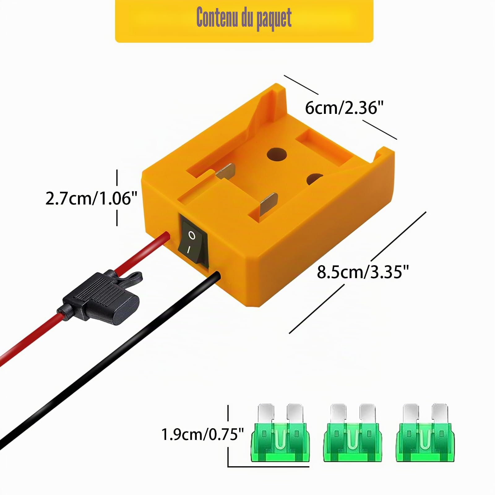 2 Packs Power Wheel Adaptateurs pour Dewalt 20V/60V Batteries Bornes de câble Connecteurs DC Chargeur USB Prises de Courant DC pour Voitures Robots Camions DIY