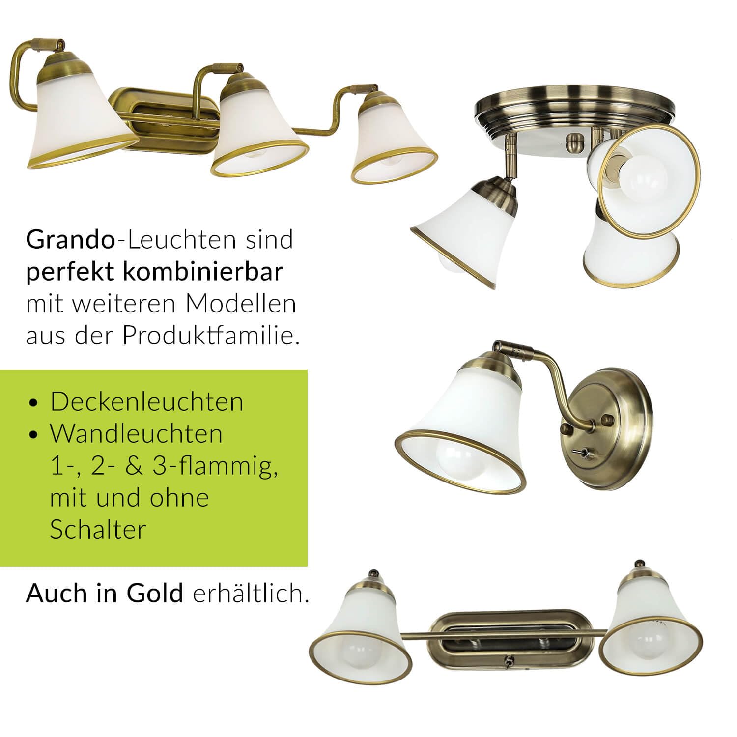 Licht-Erlebnisse Wandleuchte Bad verstellbar mit Kippschalter, Spiegelleuchte, Jugendstil, schwenkbar, Bronze, blendarm, Glas, 2-flammig, E14, B:42 cm, Wandlampe Spiegel