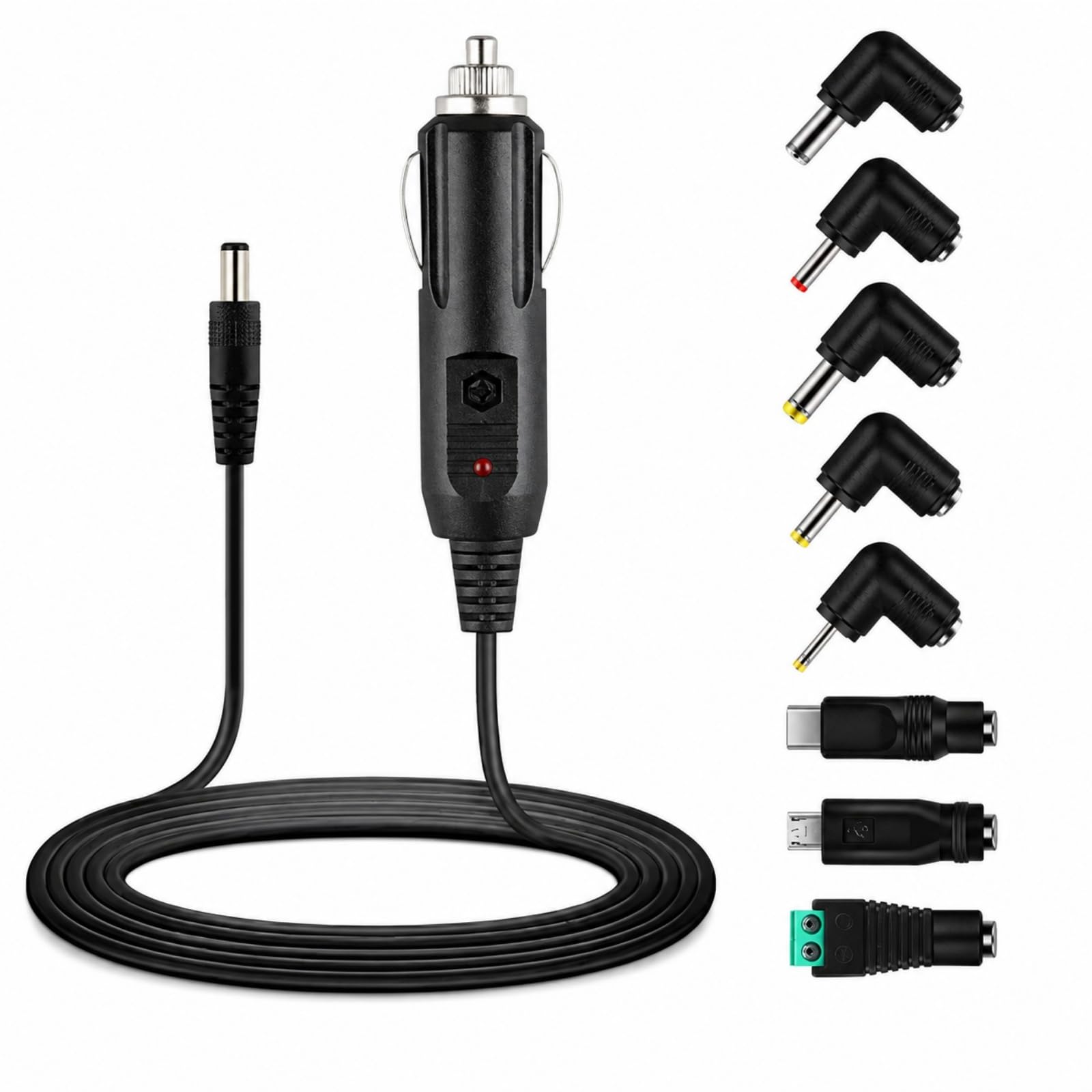 Powice 12V Kfz-Ladeadapter mit 8 Adaptern, 100 cm für Zigarettenanzünder | 12V KFZ-Stromkabel mit 8 Adaptern für GPS, Dashcam, Router, LED und weitere kompatible Geräte