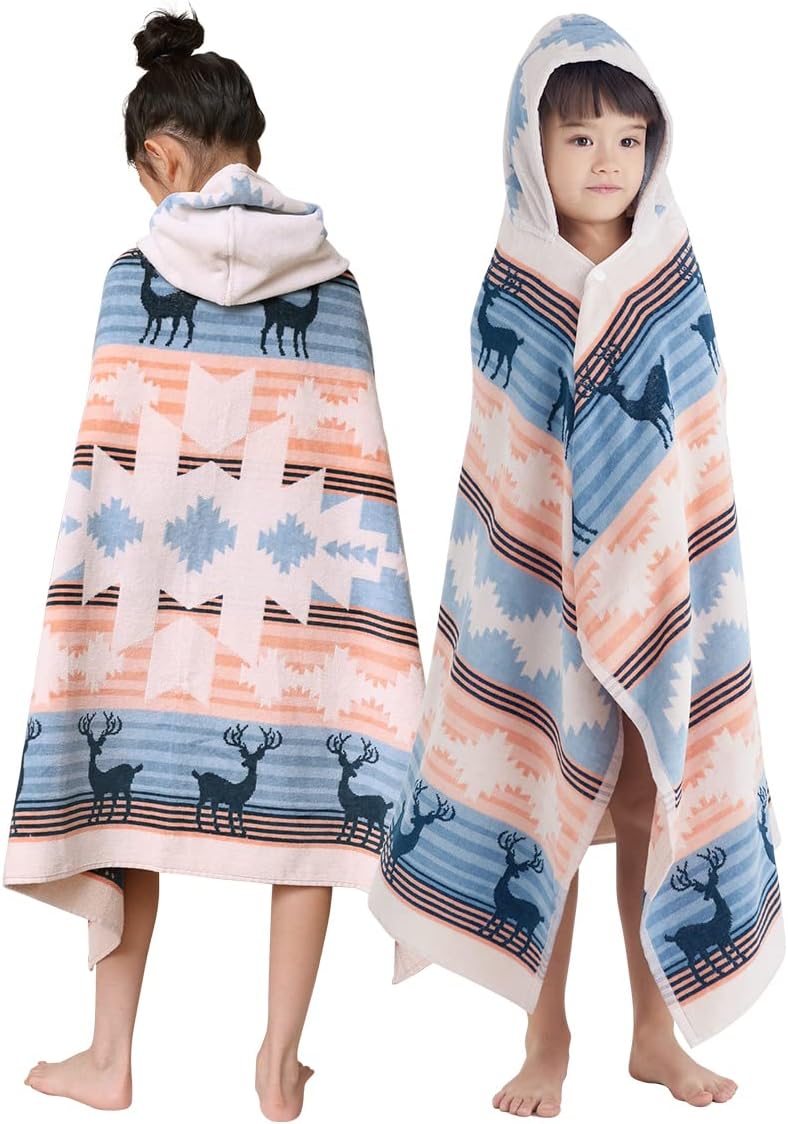 BANGSAUR Kids Hooded Beach Bath Towels, 100% Cotton 50"x30" Wrap Blanket, Toddlers Boys 3-12 Years Coverup Towel Outer Space N