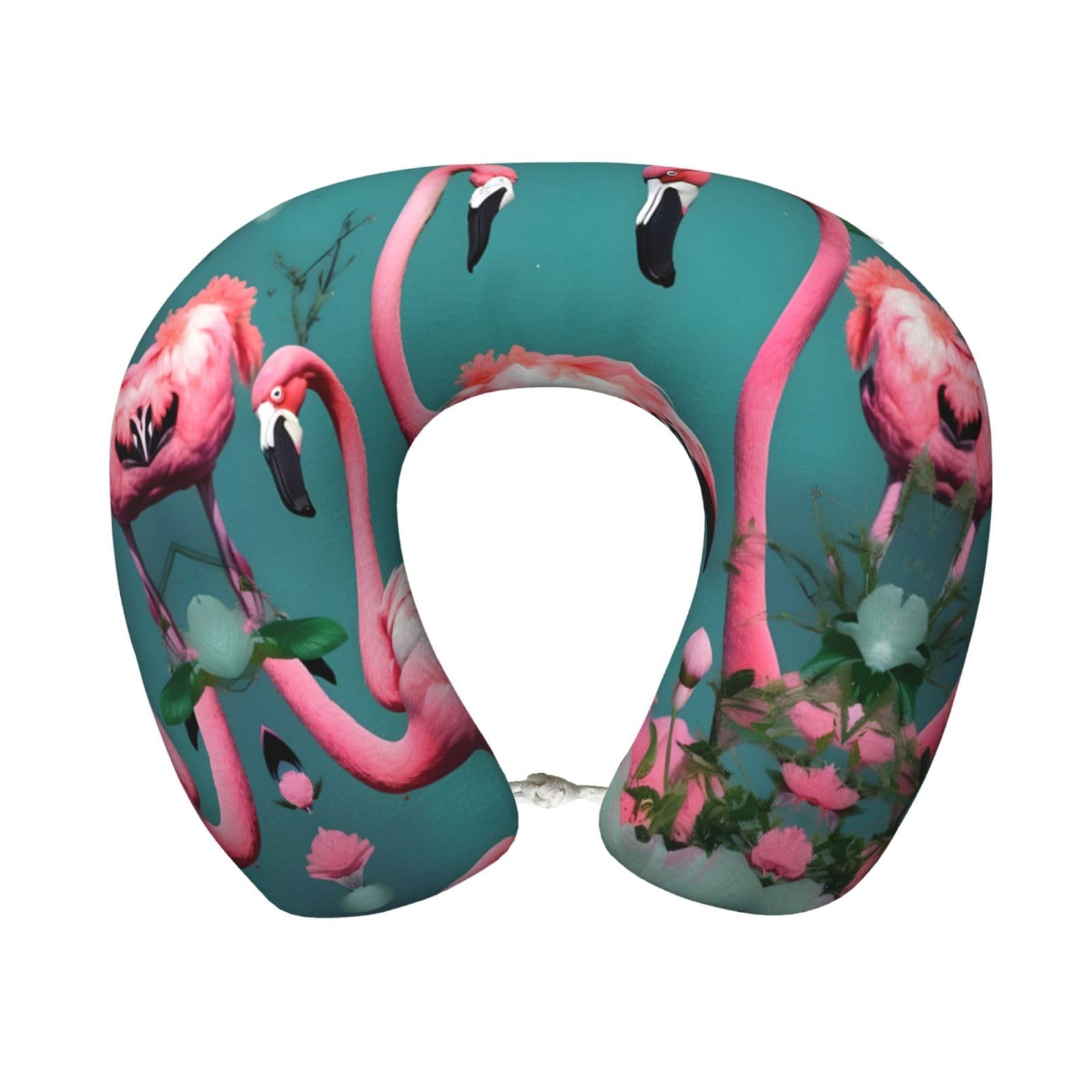 Baerk Black Flamingo Flowers Print Memory Foam Travel Pillow Â€“ Soft For Flights, Road Trips, Long Distance, Sleeping Neck Support