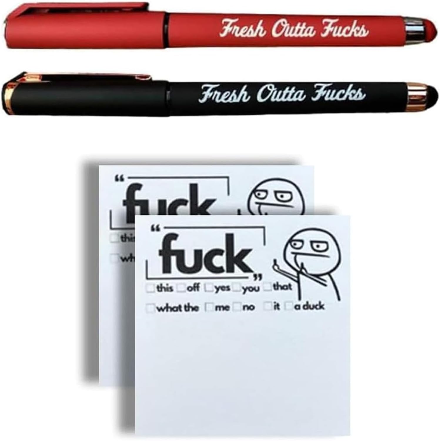 Fresh Outta Fucks Pad and Pen,Funny Sticky Notes and Pen Set,to Do List Notepad Markers,Humorous Notepad and Pen Set,Sassy Funny Desk Accessory Gifts for Friends, Co-Workers, Boss (Mixed)