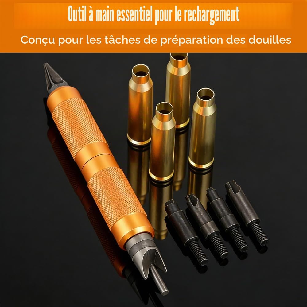 Lyman Flash Hole Uniformer, Lames de Chanfreinage et D'ébavurage, Poignée Unique, Conception à Double extrémité, Matériau en Acier, Antidérapant avec Outil Multifonction de