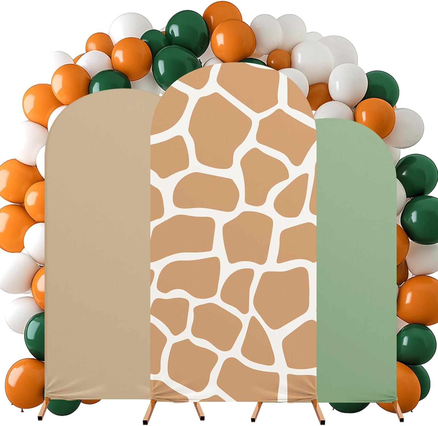 Arch Backdrop Cover Set of 3 Wedding Arch Covers Spandex Backdrop Stand 4ft, 5ft, 6ft for Wedding Birthday Banquet Boy Girl Ceremony Decoration(Khaki,Safari Theme)