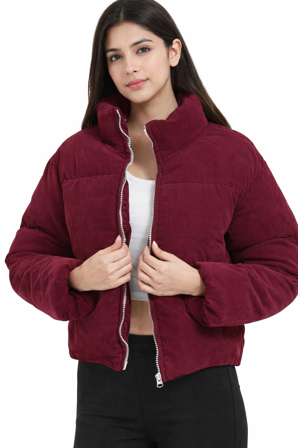 Women's Quilted Puffer Jacket, Wool Blend, Hip Length, Stand Collar, Winter Casual Wear with Side Pockets, Regular Fit, Water Repellent-picture-14