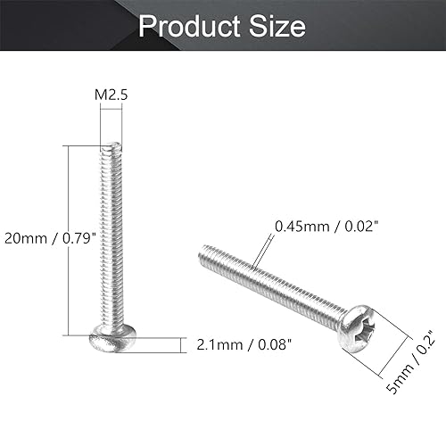 Miniatura 10 de MroMax Tornillos de máquina M2 x 0.197 in Pan Phillips Tornillo de cabeza cruzada 304 pernos de acero inoxidable pernos de fijación gris plateado 30