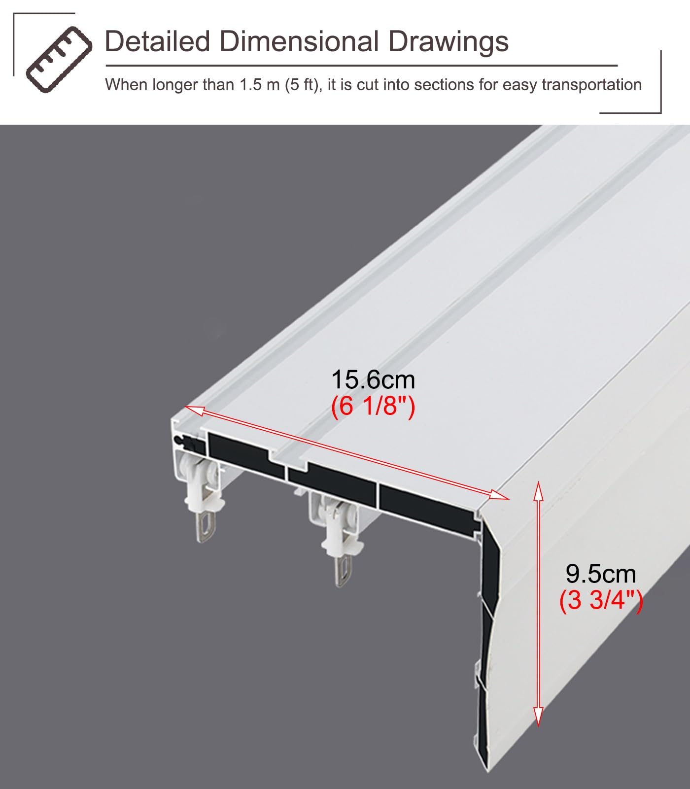 Kit de rails de rideau de plafond double silencieux 3 en 1 pour chambre à coucher - Cache-tringle à rideaux en métal caché intégré (gris, 1 m)