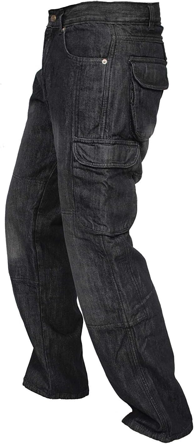 Herren Motorradhose Jeans Cargohose mit Hüft- und Knieprotektoren und schützendem Aramid-Futter Bikerhose für Rennfahrer RP 101/2