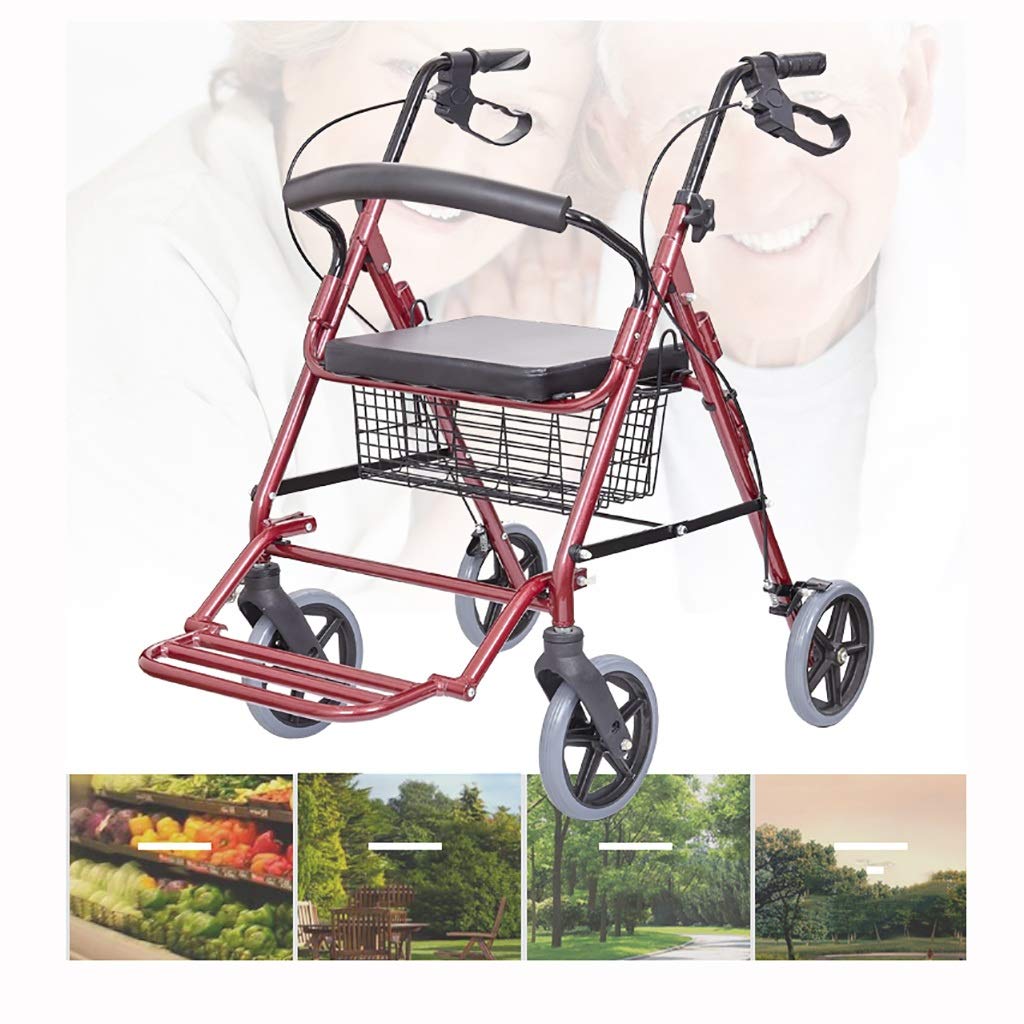 Andador plegable para caminar, andador, andador, carrito de la compra con asiento y freno de mano, para ancianos, estrella de luz