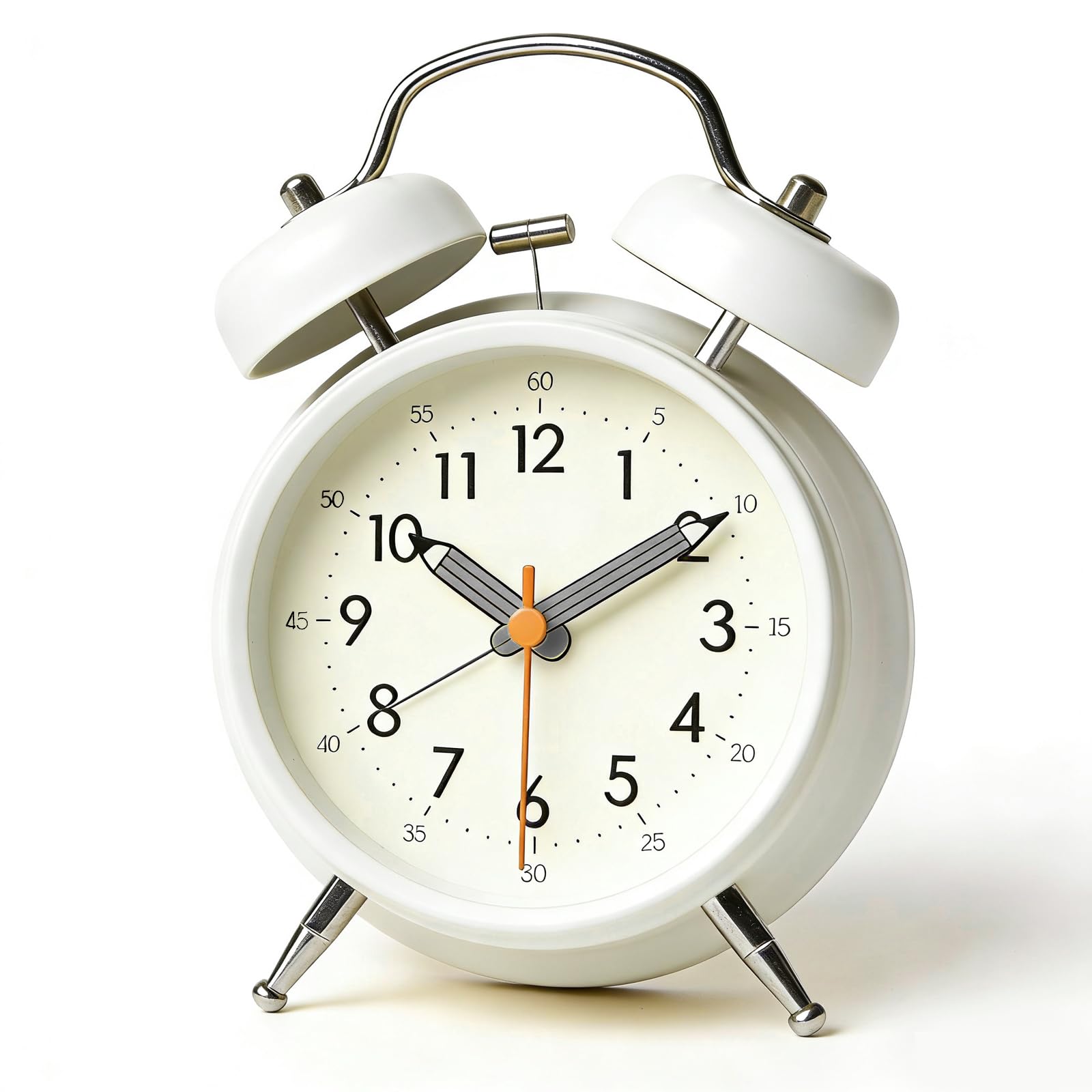 Linlinwill Loud Alarm Clock for Heavy Sleepers, Silent Metal Alarm Clock Non Ticking, 4" Twin Bell Alarm Clock with Night Light, Battery Operated Analogue Alarm Clock for Bedroom (White)