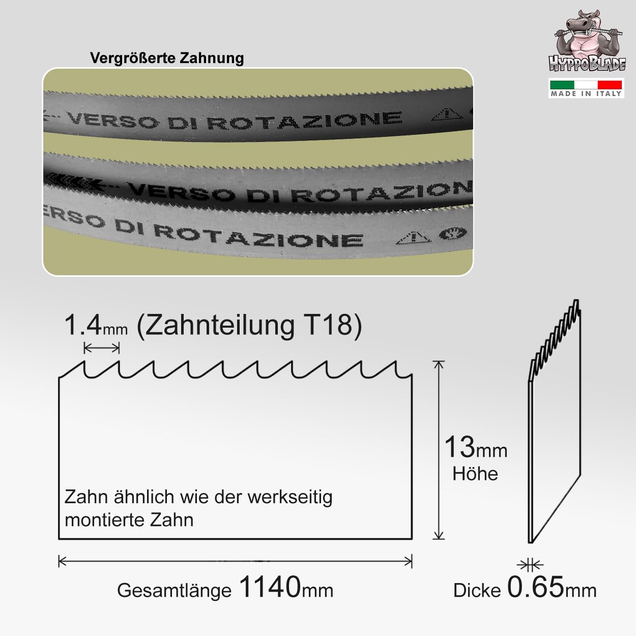 Fraiser Hippoblade – 3er Set Bandsägeblätter Bimetall 1140 × 13 × 0,65 mm – für Metall (Eisen und Stahl) – Ersatz für Bandsägen PMB 1100, MBS 1100, MBS 1200, TE-MB 18, R2103 – 18 ZpZ