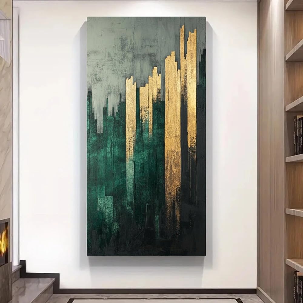 GOSRD Canvas Prints Abstract Green Golden Wall Art Minimalist For Room Office Decor(55X110cm)