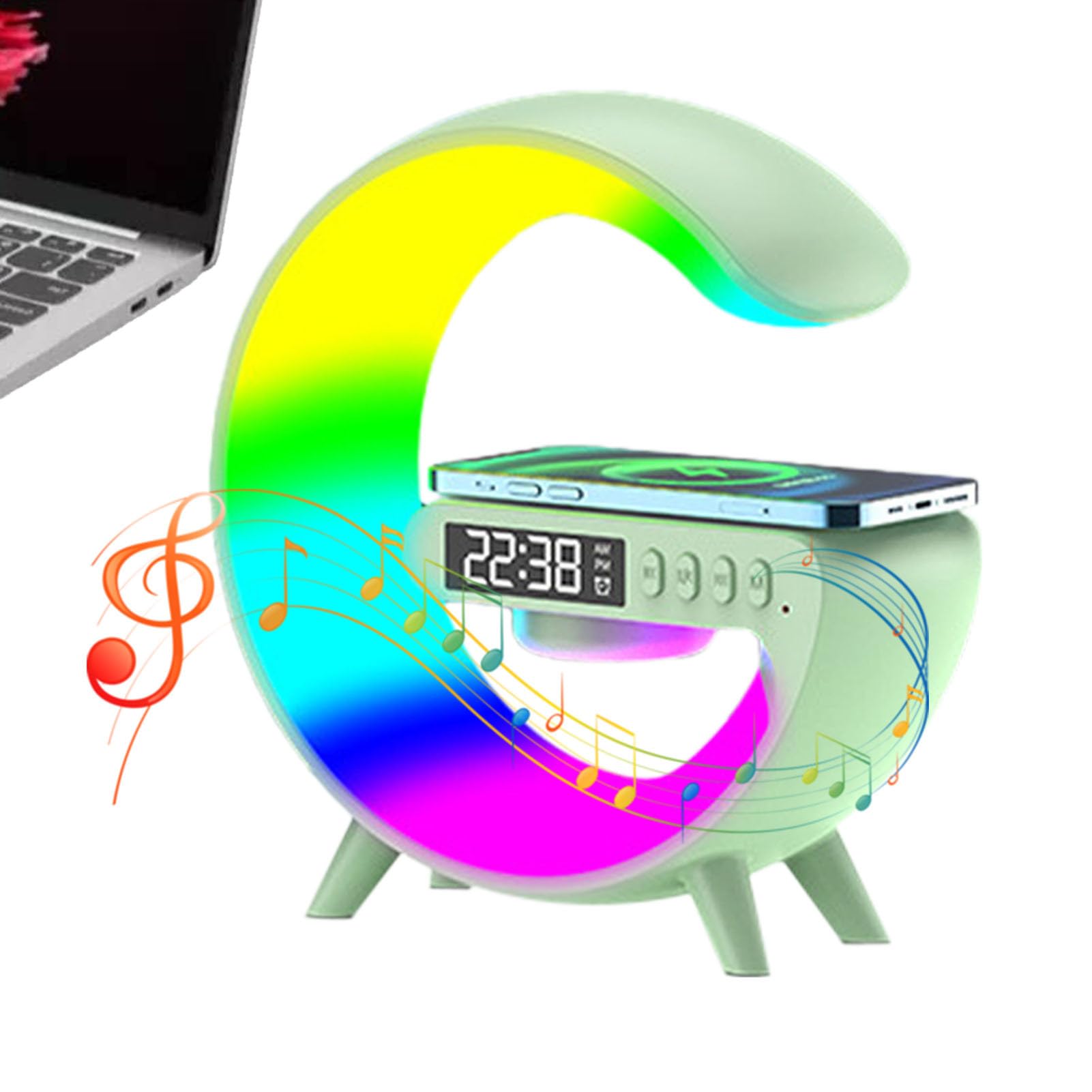 LED Night Light Table Atmosphere Lamps Wireless Charger Blueto-oth Speaker Lamp G Shape Music Lamp Timer Alarm Clock RGB Color Changing Atmosphere Lamp Dimmable Bedside Lamps for Family Friend Gifts