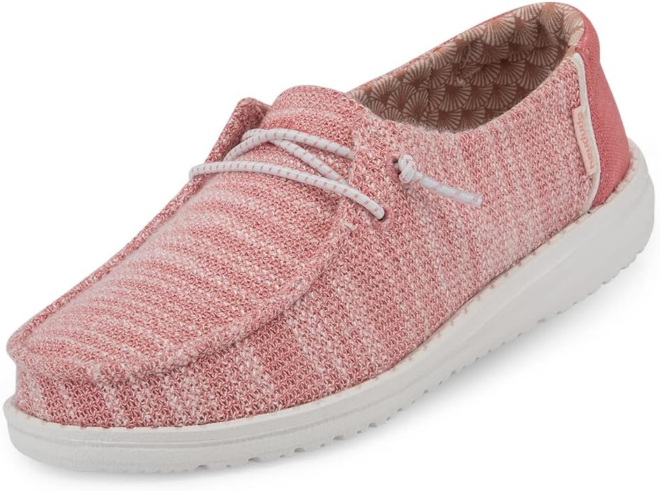 HEYDUDE Girl's Wendy Youth Stretch Coral Pearl Size 12 | Girl’s Shoes | Girl’s Lace Up Loafers | Comfortable & Light-Weight