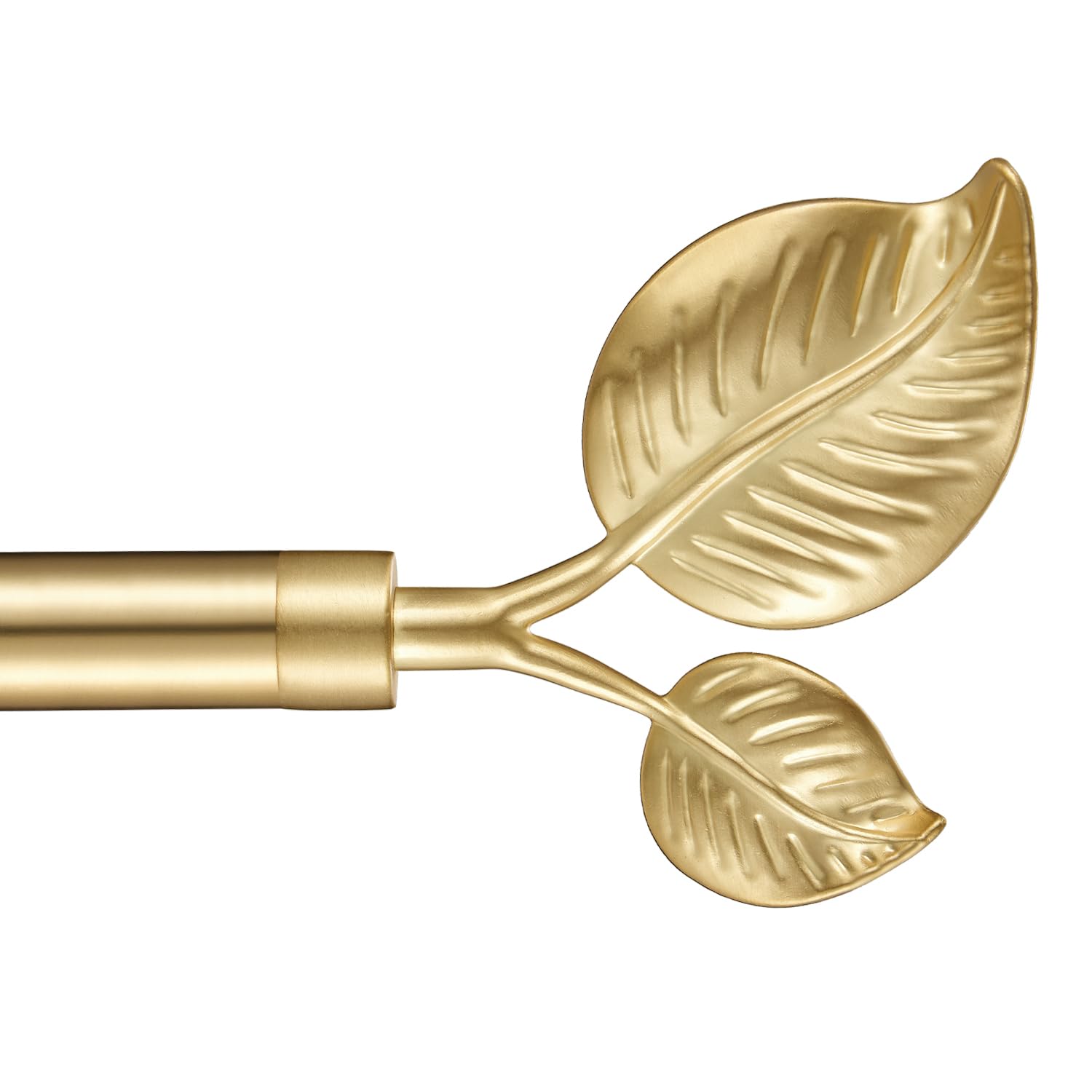 decorative curtain rod with leaf finials, 1inch diameter 48-84 inch adjustable length single drapery window rods telescoping structure, warm gold