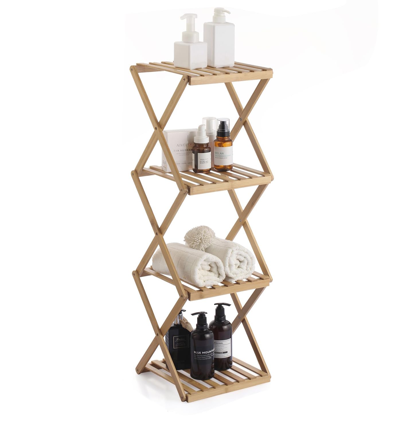 Ichigo Ichie Estantería Plegable de Bambú de 4 Niveles, Estante de Almacenamiento Multifuncional para Hogar y Baño, Ideal para Toallas, Cosméticos, Perfumes y Plantas, 29.8x28x91cm