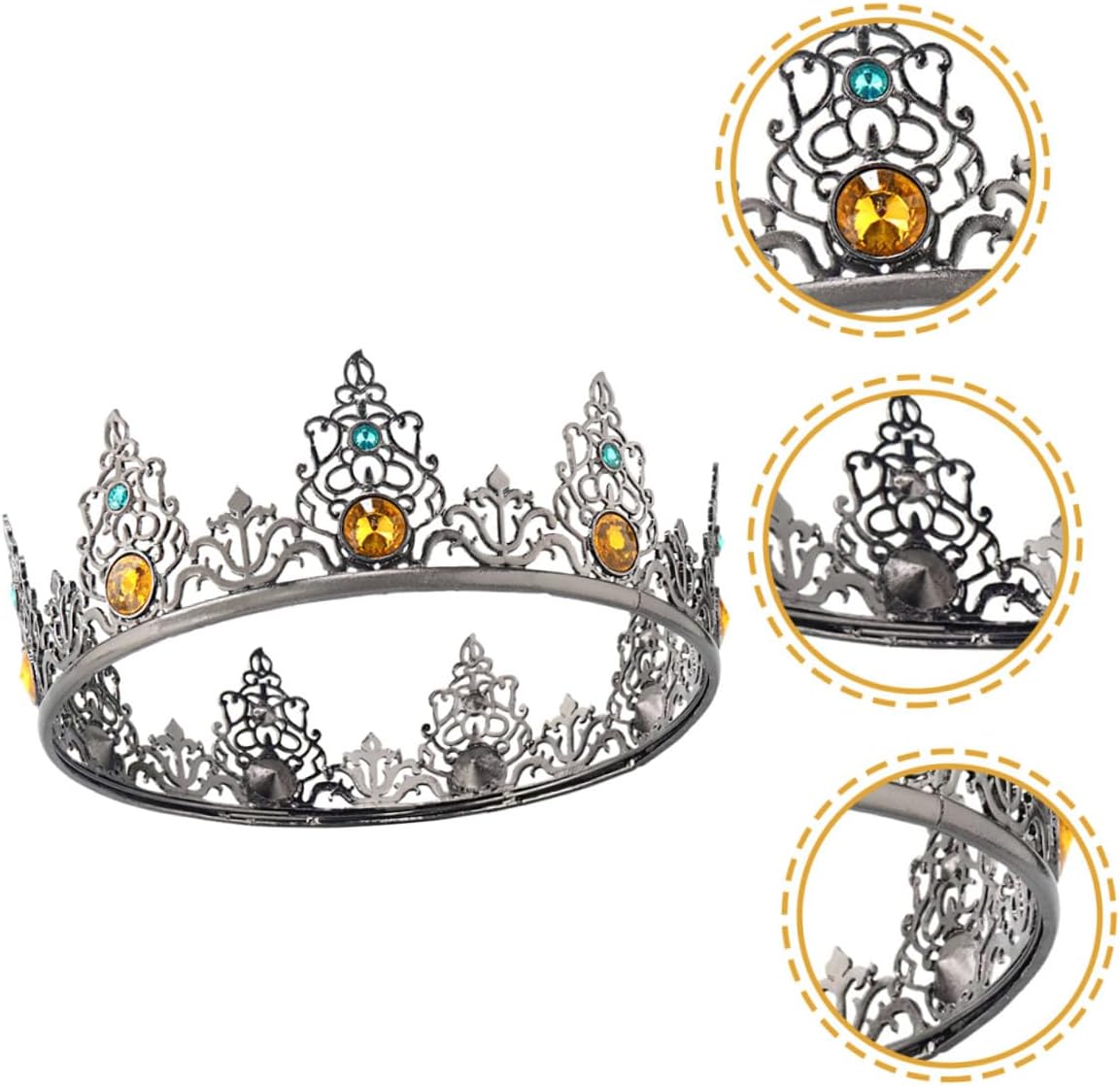 Men’s Metallic Royal Crown Hair Circlet, Baroque Gold Prince Party Hat, Full round Birthday Cosplay Accessory for Men