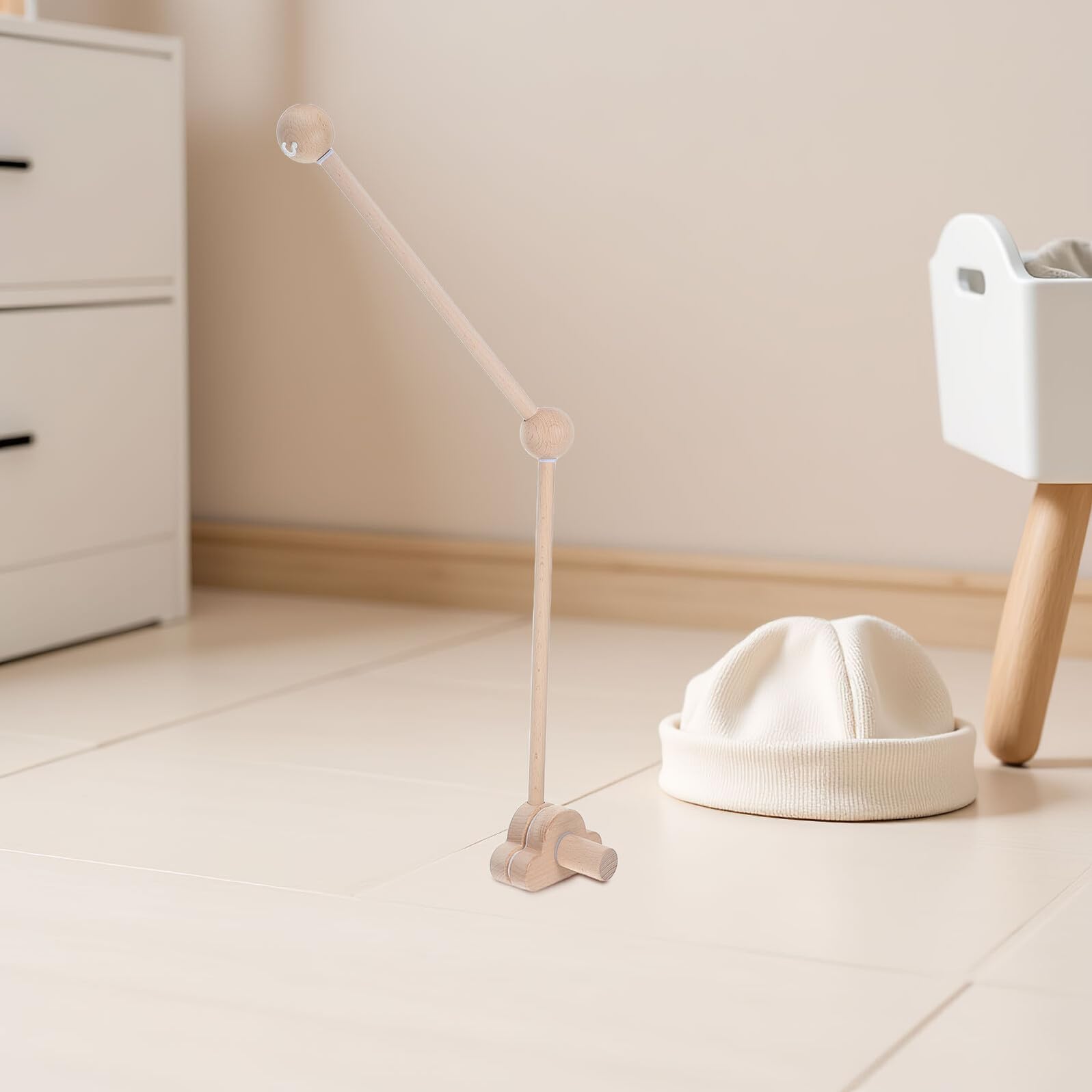 Supporto per Giostrina in Legno Beige per Culla Struttura Regolabile Versatile per Cameretta di Ragazzo Ragazza e Accessori per Culla Sicuri e Pratici