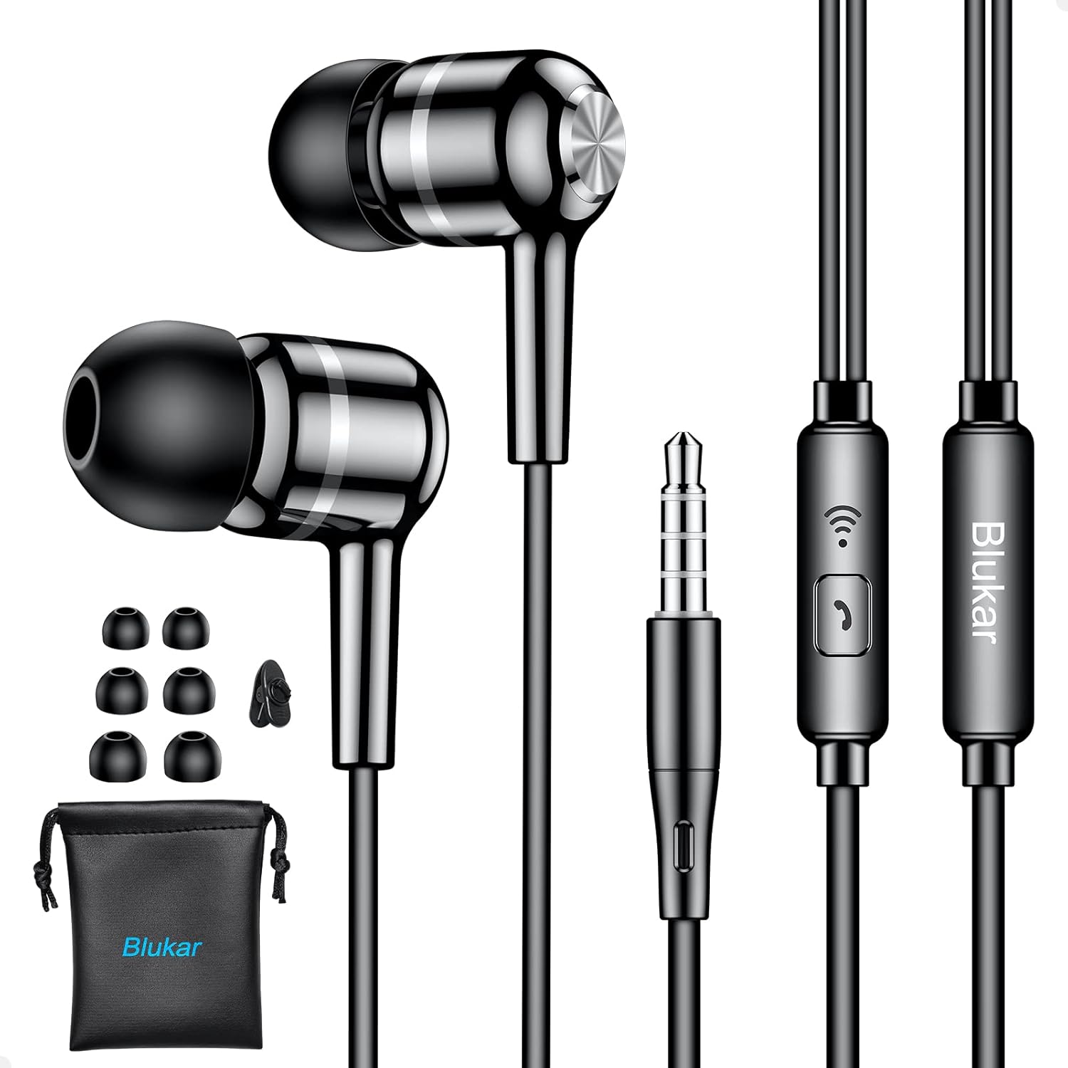 Auriculares In Ear, Blukar Auriculares de Aislamiento de Ruido Ergonómicos con Cable & Micrófono para Llamadas Claras, Graves Profundos para iPhone, Huawei, MP3 y Otros Dispositivos Jack de 3,5 mm