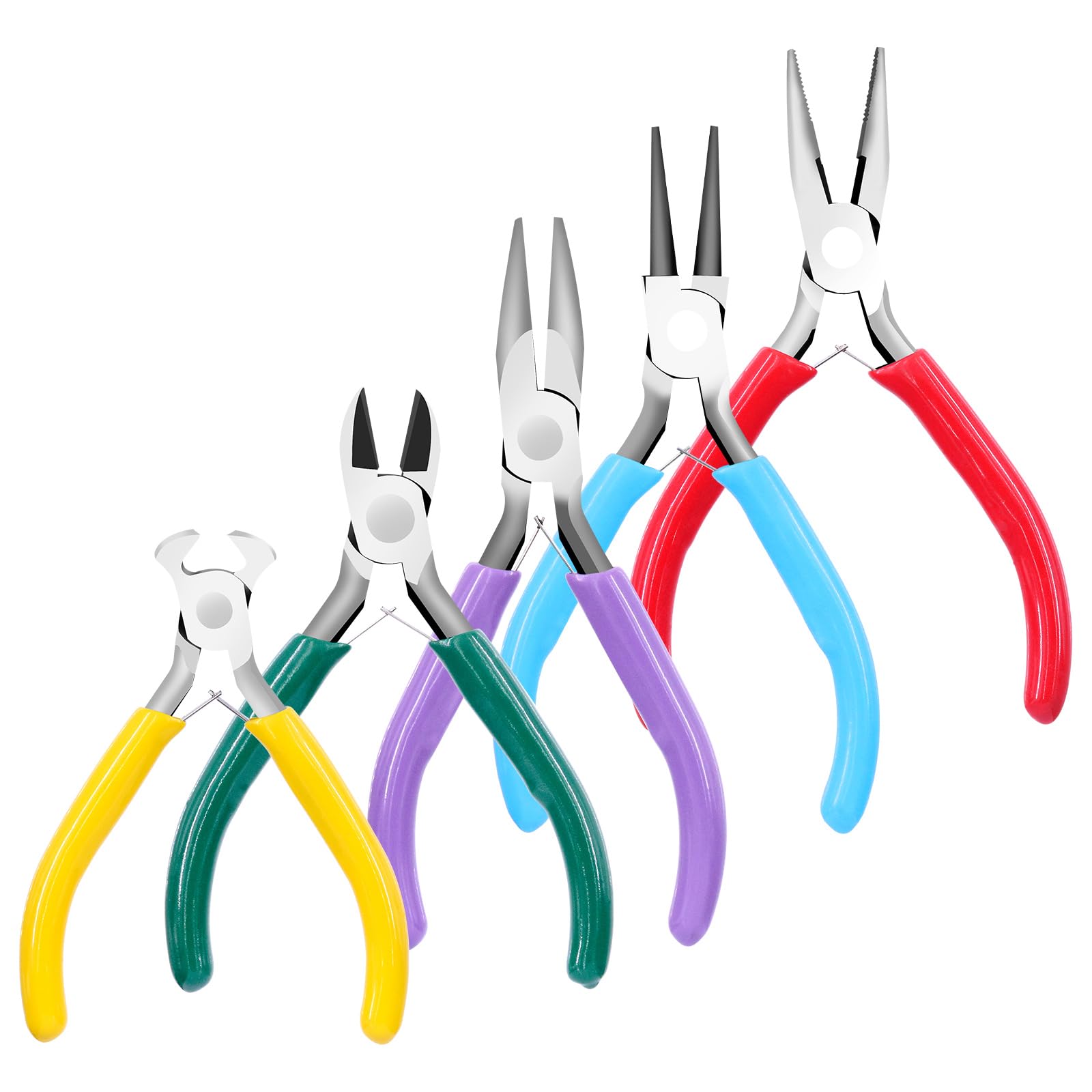 Swpeet 5Pcs Jewelry Pliers, Mini Jewelry Making Tools with Needle/Round/Bent Nose Pliers, Wire Cutters, End Nipper