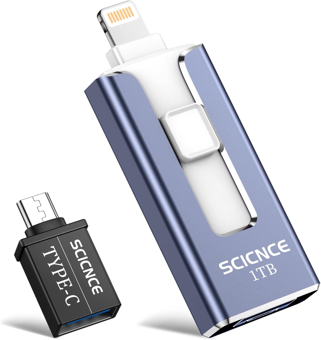 SCICNCE 1TB Photo Stick for iPhone Flash Drive, USB Memory Stick Thumb Drive External Storage Compatible with iPhone iPad Android Computer (Light Blue)